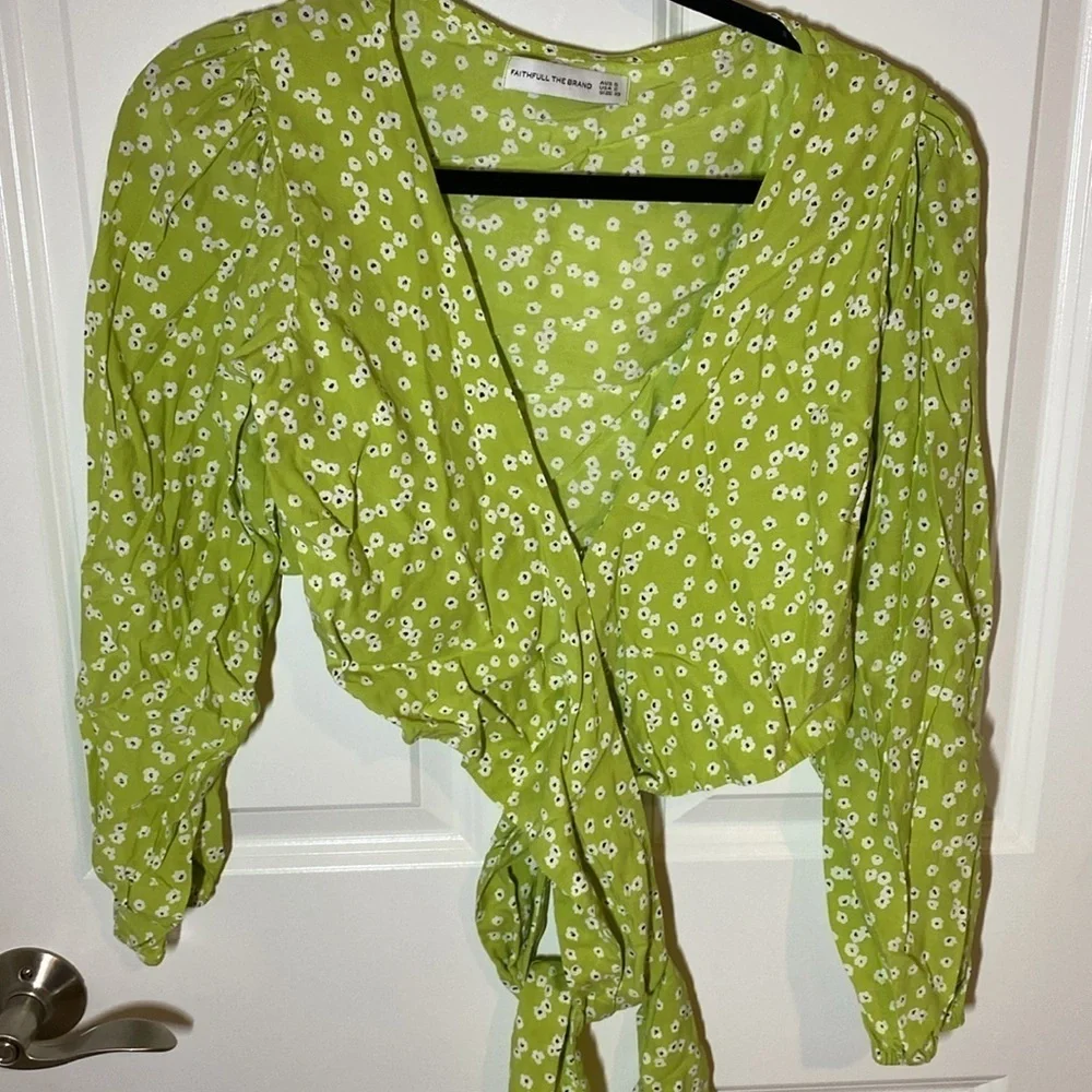 Faithfull the Brand Tianna Top Tiare Floral Print Wrap Tie Top size 2